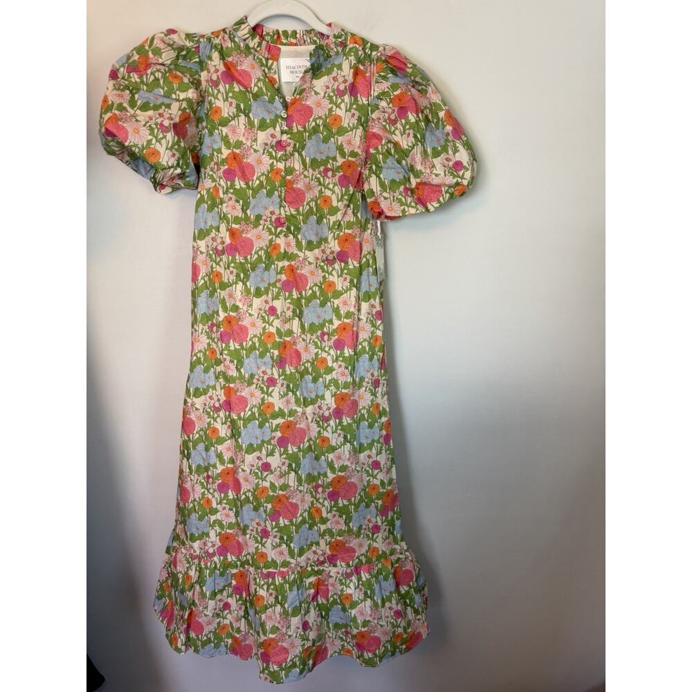Hyacinth House Tuckernuck Louisa Midi Dress Green Begonia Floral Cotton XXS NWT - Picture 3 of 16